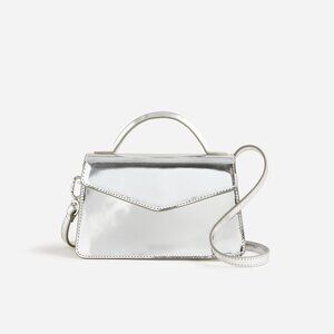 J. Crew Gracie Top Metallic Silver Handbag With Top Handle